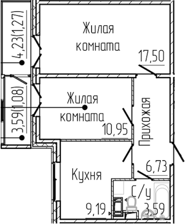 2-комнатная квартира 50.31 м², 8/8 эт., ЖК «SERTOLOVO PARK»